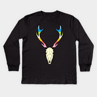 Queer Gay Pride Deer Skull Kids Long Sleeve T-Shirt